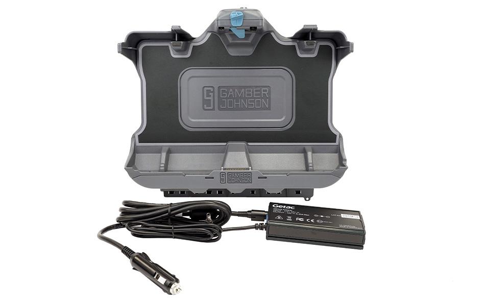 7170-0902-00-Getac-F110-G6-docking-station-and-Getac-power-adapter-front-view